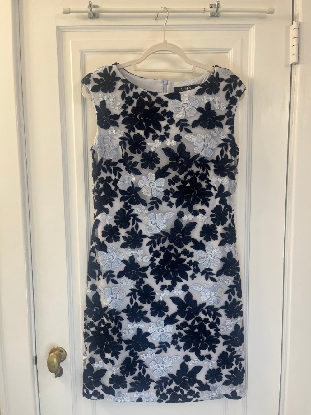 Lauren Ralph Lauren Light Blue Navy Floral Lace Overlay Dress Size 10